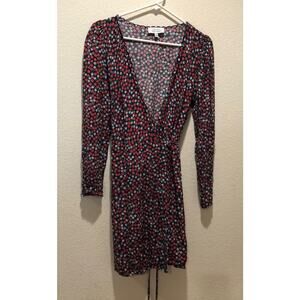 & Other Stories Black Multicolor Strawberry Print Wrap Mini Dress Size 6